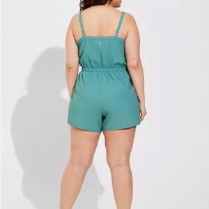 Torrid Stretch Woven Active Teal Jumpsuit Romper With Pockets